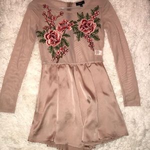 Rose gold rose embroidered romper • DICE